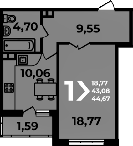 1-комн. квартира, 43.08 м² в ЖК Аксиома — фото 2