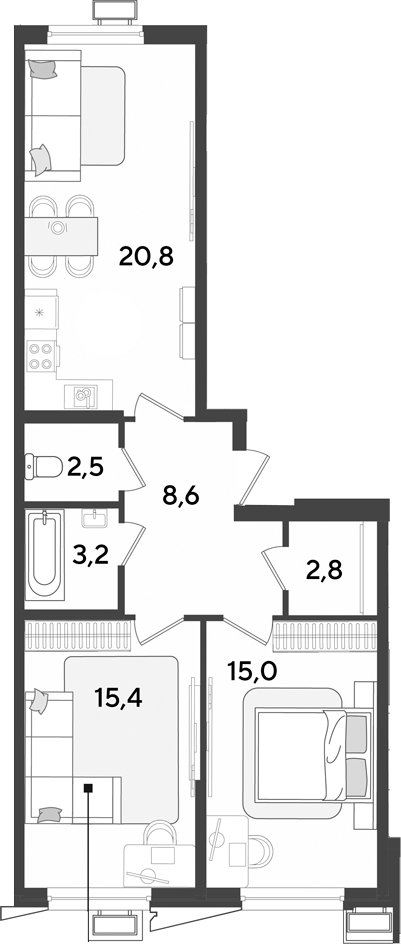 3-комн. квартира, 68.3 м² в ЖК Парк Победы — фото 2
