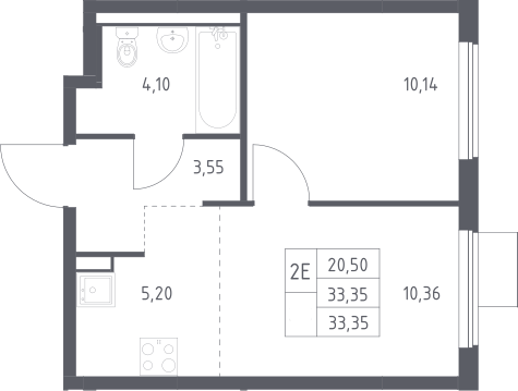 2-комн., 33.35 м², 11/13 этаж, ЖК «Горки Парк»