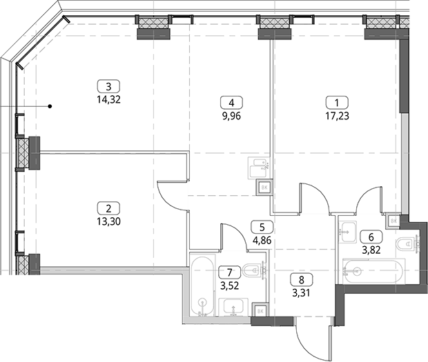 3-комн., 70.32 м², 39/56 этаж, ЖК «СИТИДЗЕН»