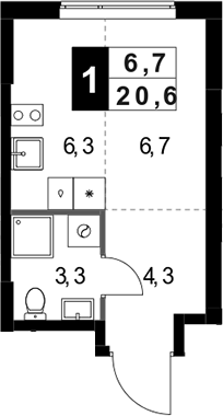 Студия, 20.6 м², 3/25 этаж, ЖК «1-й Измайловский»