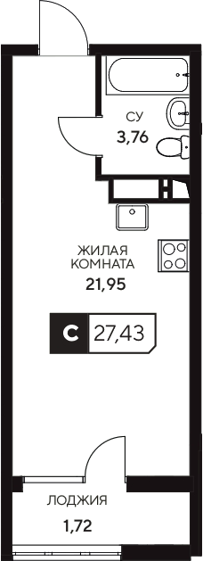 Студия квартира, 25.71 м² в ЖК Центральный. Гамма — фото 2