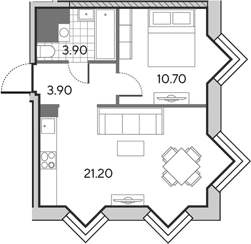 2-комн., 39.7 м², 24/30 этаж, ЖК «Вейв»