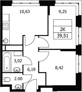 2-комн., 39.51 м², 17/21 этаж, ЖК «Волковская 67»