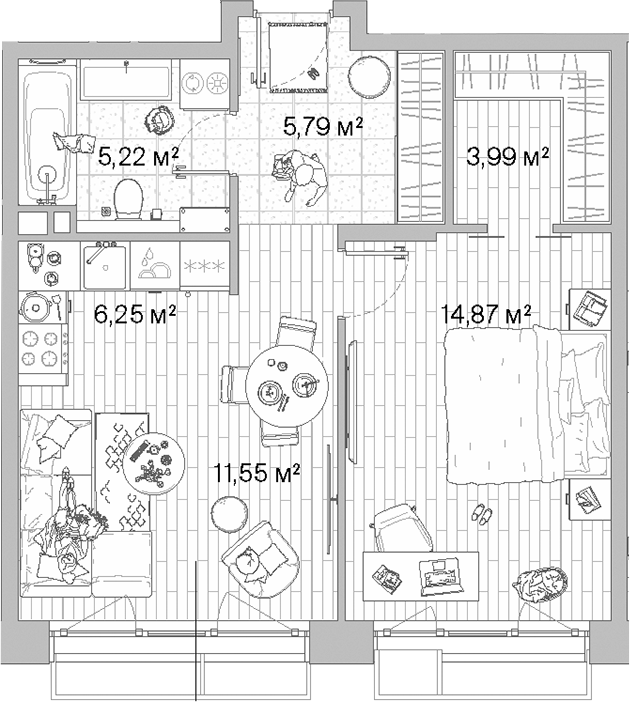2-комн., 47.67 м², 5/10 этаж, ЖК «МЫС»