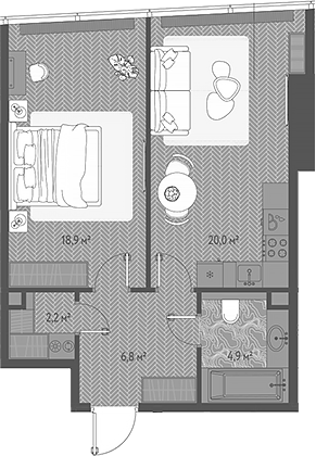 2-комн., 52.8 м², 38/90 этаж, ЖК «ОНЕ»