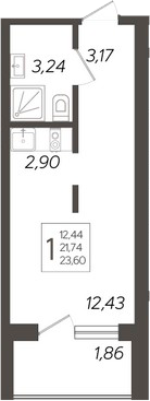 Студия, 21.74 м², 1/19 этаж, ЖК «Кислород»