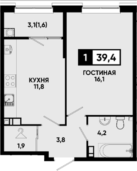 Продается 1-комн. квартира, 37.8 м²