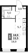 Студия, 33.5 м², 21/47 этаж, ЖК «Амбер Сити»