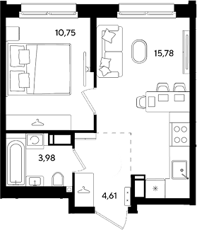 Продается 2-комн. квартира, 35.12 м²