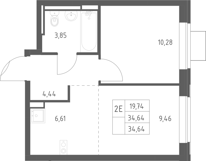 2-комн., 34.64 м², 11/11 этаж, ЖК «Богдановский лес»