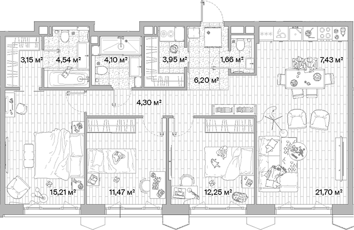 4+ комнаты, 95.96 м², 3/12 этаж, ЖК «МЫС»