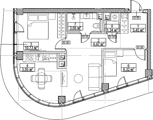 3-комн., 54.96 м², 15/49 этаж, ЖК «Сити Бэй»