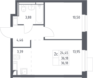 2-комн., 36.18 м², 12/12 этаж, ЖК «Пятницкие Луга»