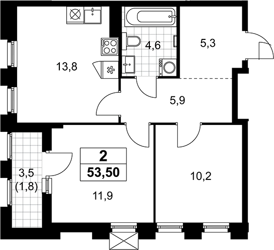 3-комн., 51.7 м², 21/22 этаж, ЖК «Деснаречье»