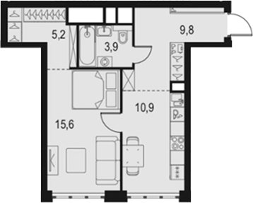 1-комн., 45.4 м², 45/67 этаж, ЖК «Левел Южнопортовая»