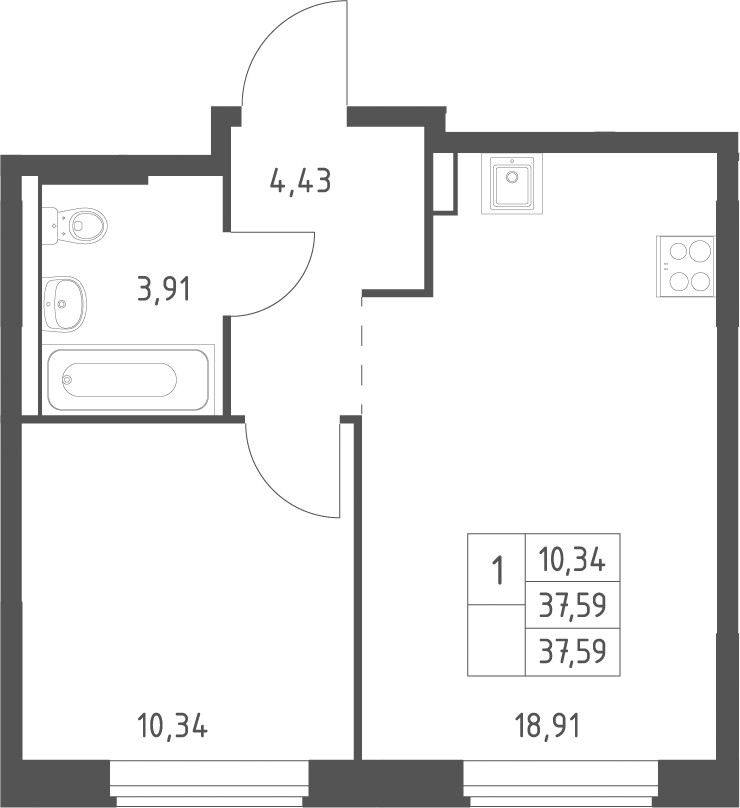 2-комн., 37.59 м², 2/11 этаж, ЖК «Большое Юрлово»