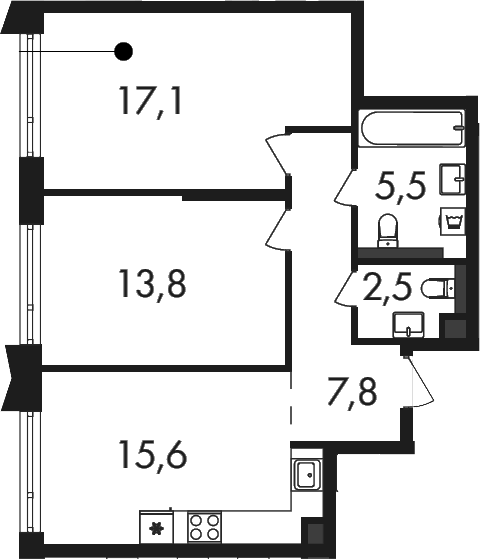 2-комн., 62.3 м², 4/24 этаж, ЖК «Петровский Парк II»
