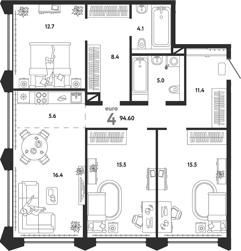 4+ комнаты, 90.8 м², 28/28 этаж, ЖК «Страна.Озерная»