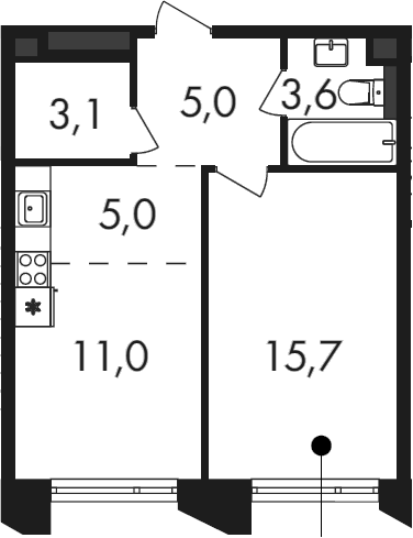 2-комн., 43.4 м², 6/21 этаж, ЖК «Петровский Парк II»
