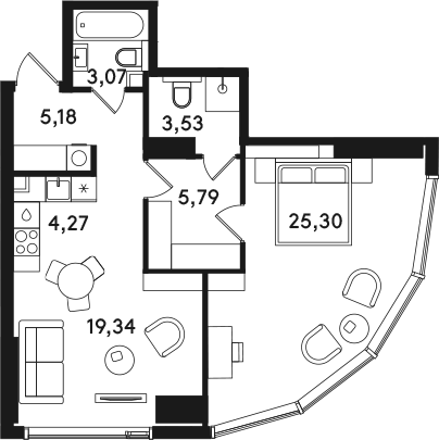 2-комн., 66.48 м², 32/41 этаж, ЖК «СОЛОС»