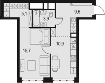 1-комн., 45.2 м², 24/67 этаж, ЖК «Левел Южнопортовая»