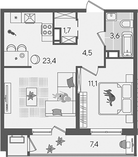 2-комн. квартира, 44.3 м² в ЖК Рекорд — фото 2