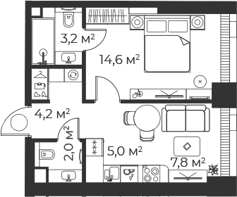 2-комн., 36.8 м², 12/71 этаж, ЖК «Веер»