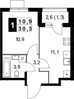 1-комн., 29 м², 6/25 этаж, ЖК «1-й Измайловский»