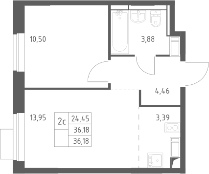 2-комн., 36.18 м², 5/12 этаж, ЖК «Пятницкие Луга»
