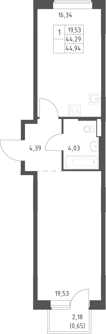 2-комн., 44.29 м², 9/11 этаж, ЖК «Большое Юрлово»