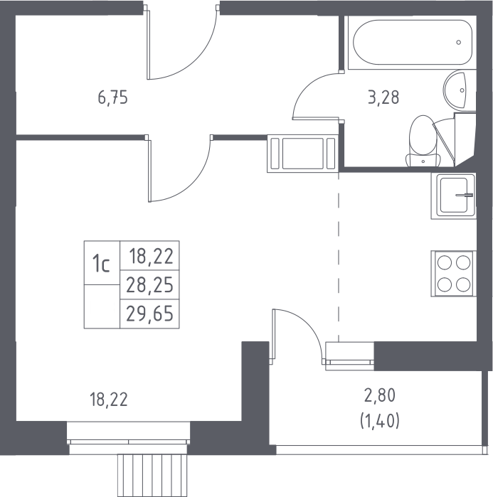 Студия, 28.25 м², 3/17 этаж, ЖК «Томилино Парк»