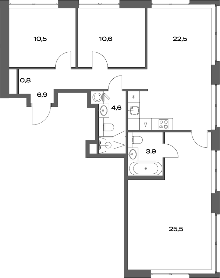 4+ комнаты, 86.4 м², 9/10 этаж, ЖК «Акценты»