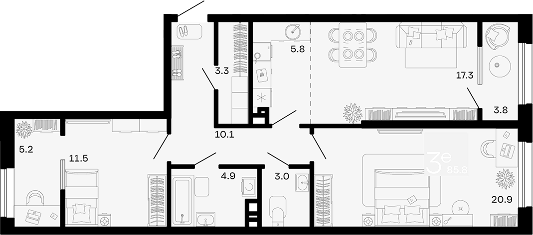 3-комн. квартира, 76.8 м² в ЖК Хозяин Морей — фото 2