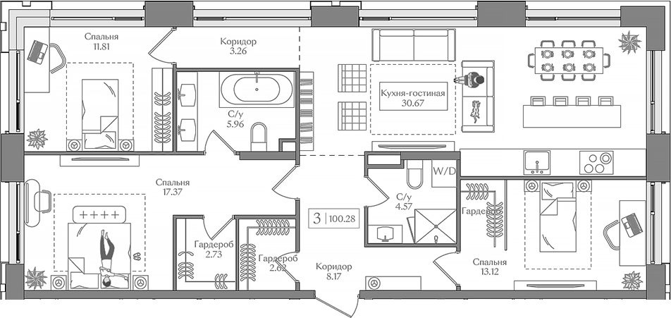 4+ комнаты, 100.28 м², 13/14 этаж, ЖК «Преображенская площадь»