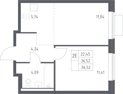 2-комн., 36.52 м², 11/12 этаж, ЖК «Новое Видное»
