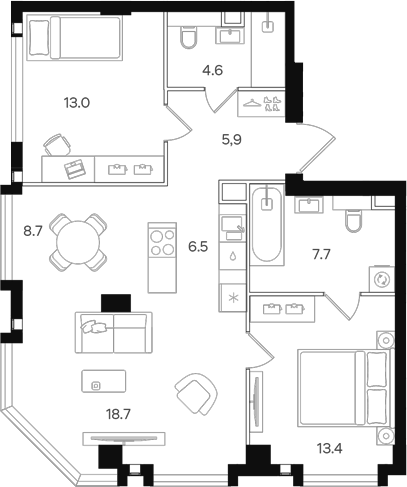 3-комн., 78.5 м², 27/40 этаж, ЖК «АУРА»