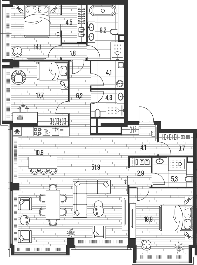 4+ комнаты, 160.5 м², 42/47 этаж, ЖК «HIGH LIFE»