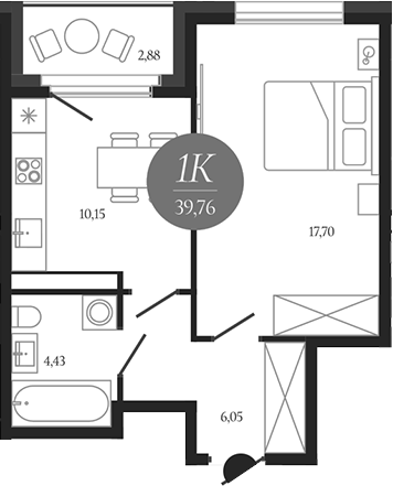 1-комн., 38.32 м², 16/18 этаж, ЖК «Сердце Лыткарино»