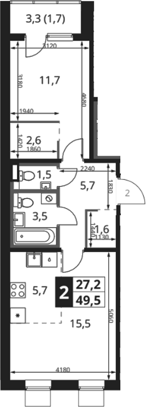 2-комн., 48.6 м², 9/18 этаж, ЖК «1-й Ясеневский»