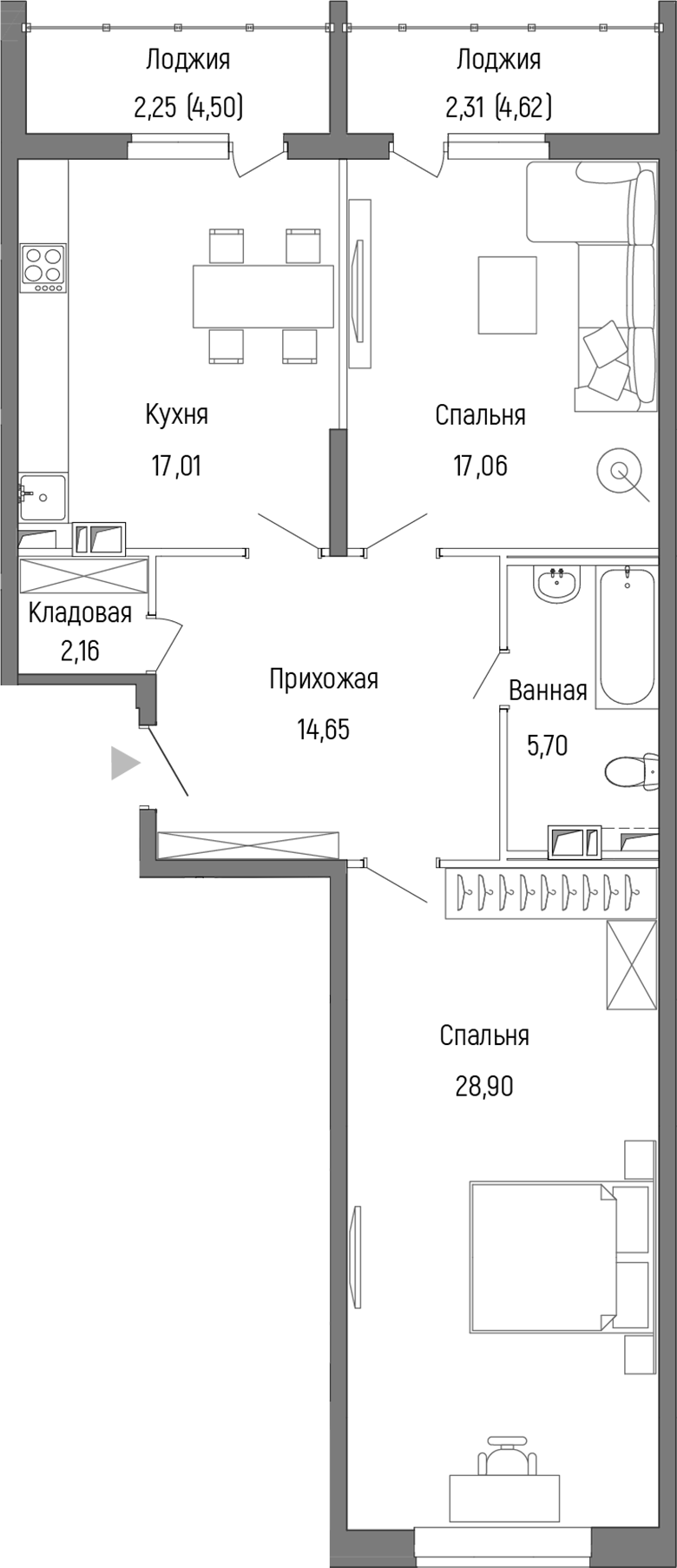 2-комн., 81.64 м², 4/9 этаж, ЖК «Рига Хиллс»