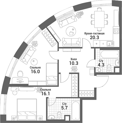 3-комн., 72.7 м², 7/35 этаж, ЖК «Нагатино Ай-Лэнд»
