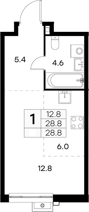 Студия, 28.8 м², 19/23 этаж, ЖК «Куркино 15»