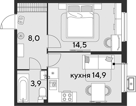 1-комн. квартира, 41.3 м² в ЖК Парк Победы — фото 2
