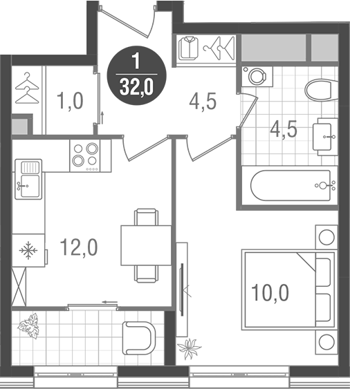 1-комн., 32 м², 25/26 этаж, ЖК «Кантемировский»