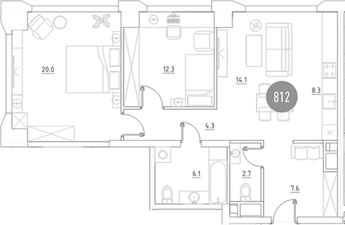 3-комн., 75.4 м², 8/29 этаж, ЖК «ВЭРИ на Ботанической»