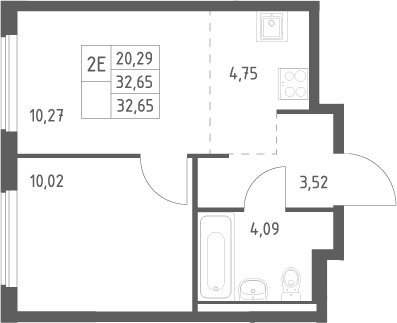 2-комн., 32.65 м², 7/13 этаж, ЖК «Горки Парк»
