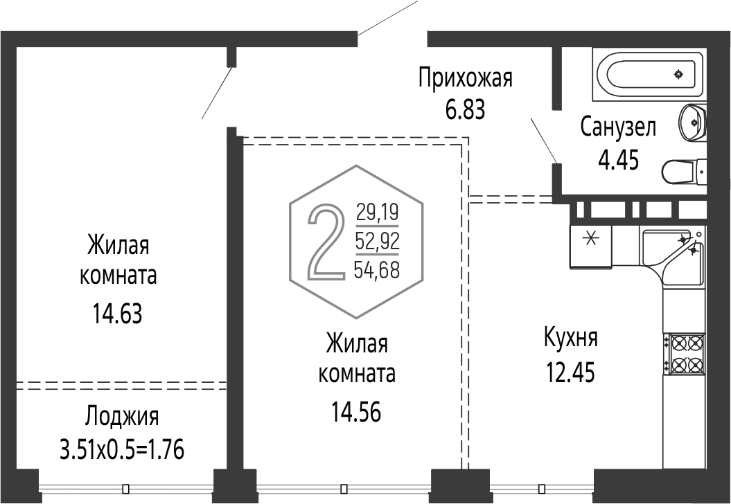 2-комн. квартира, 52.92 м² в ЖК Гарантия PRIME — фото 2