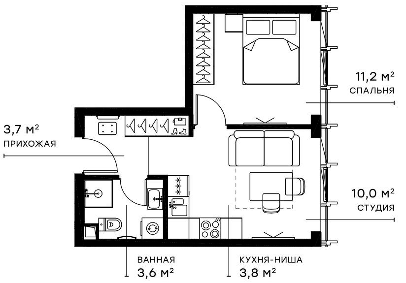 2-комн., 32.3 м², 28/36 этаж, ЖК «Симфония 34»
