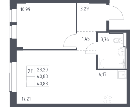 2-комн., 40.83 м², 3/5 этаж, ЖК «Молжаниново»
